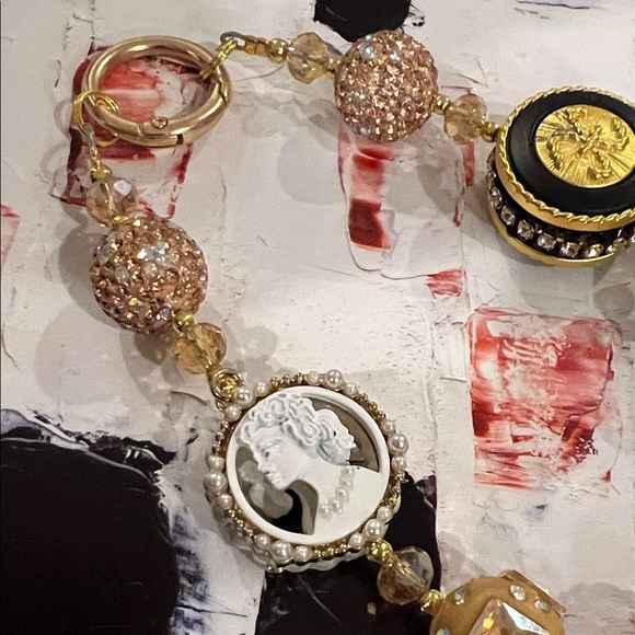 Gold and Black Beaded Keychain bag charm phone charm new - Picture 2 of 9